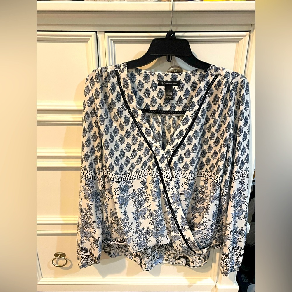 INC. long sleeve high low v neck blouse. Size M. Great condition.